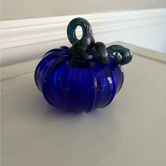 Blue Glass Pumpkin Decor - Picture 3 of 5